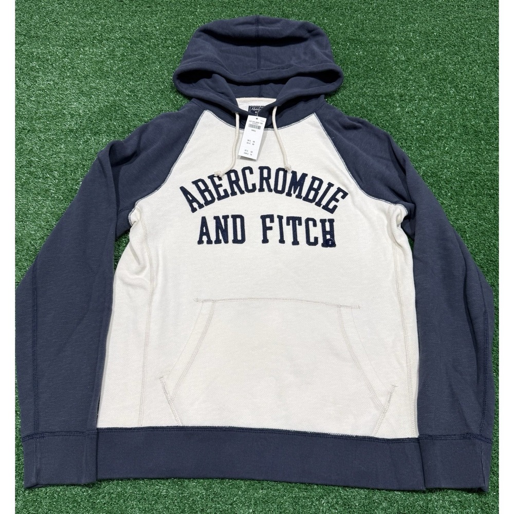 Abercrombie & Fitch Men's Small Two Tone Hoodie Embroidered Logo Spellout NWT